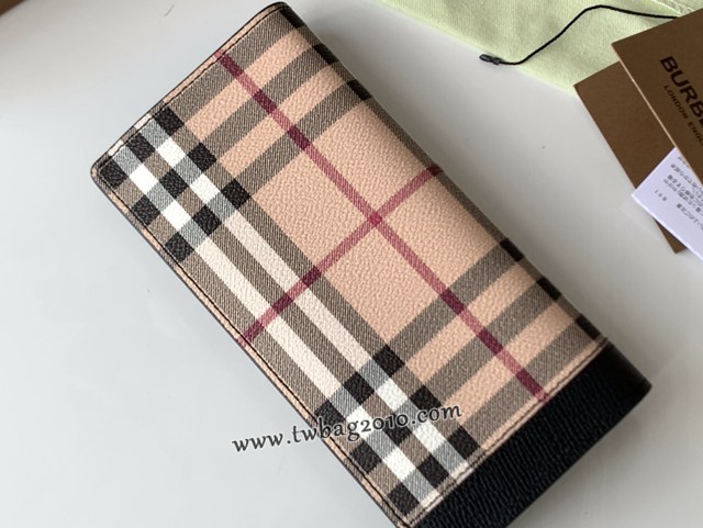 Burberry專門店新款男士長夾錢包 巴寶莉Haymarket格紋拼皮革長款二折包 yxb1018